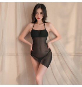 FEE ET MOI - Halter Neck Slip Sheer Nightgown (Black)